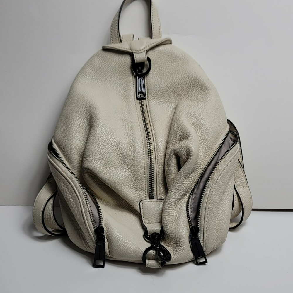 Rebecca Minkoff Julian Gray Leather Medium Backpack Pebbled White Cream - Picture 7 of 12